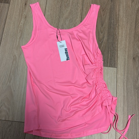 NWT L PINK MOISTURE WICKING RUCHED SIDE SOFT WORK OUT TANK TOP - Picture 2 of 5
